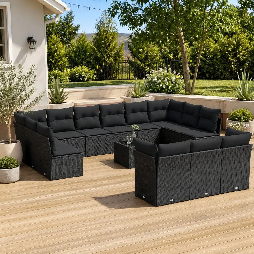 Garden Sofa Set Outdoor Furniture Modular 14 Piece Black Poly Rattan