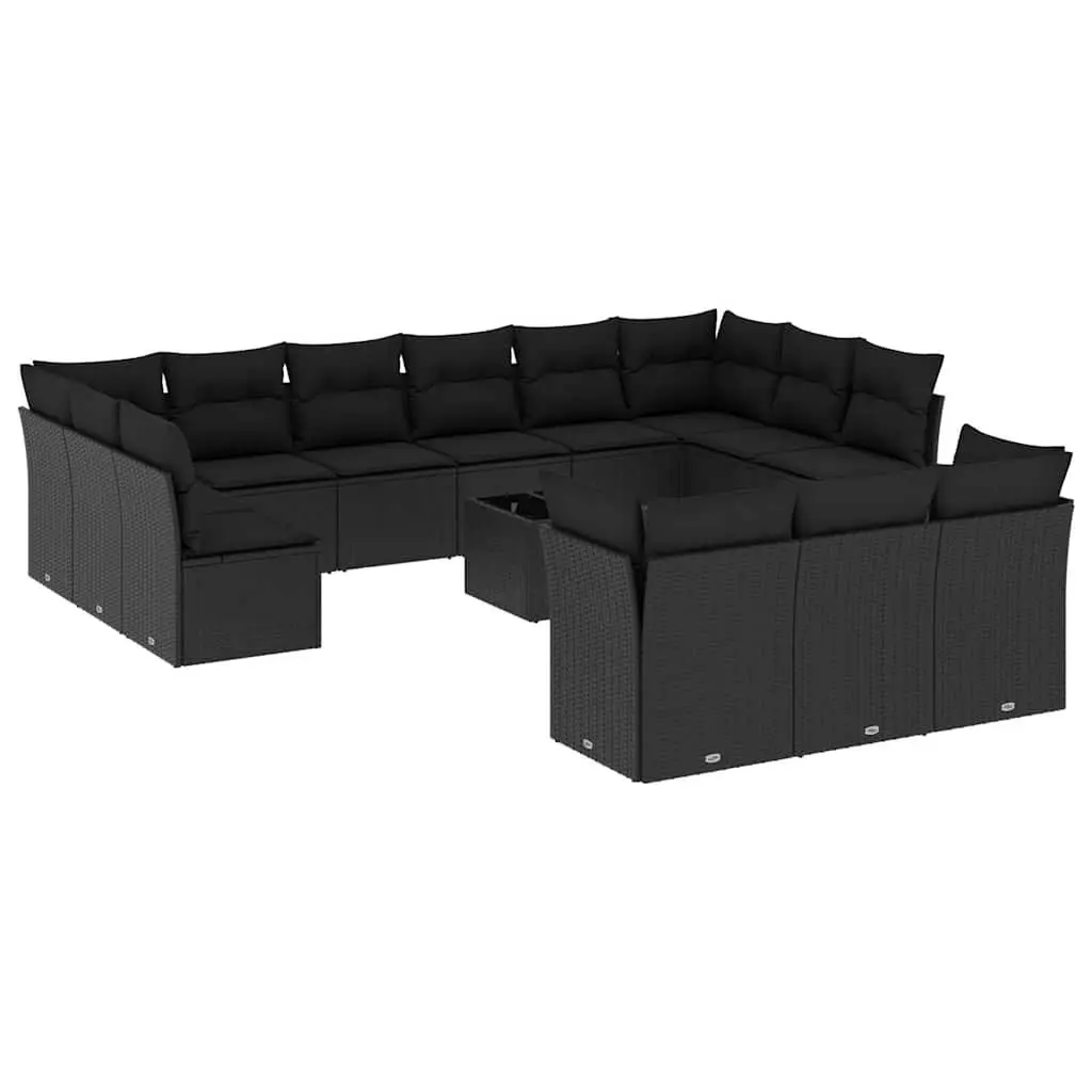 Garden Sofa Set Outdoor Furniture Modular 14 Piece Black Poly Rattan