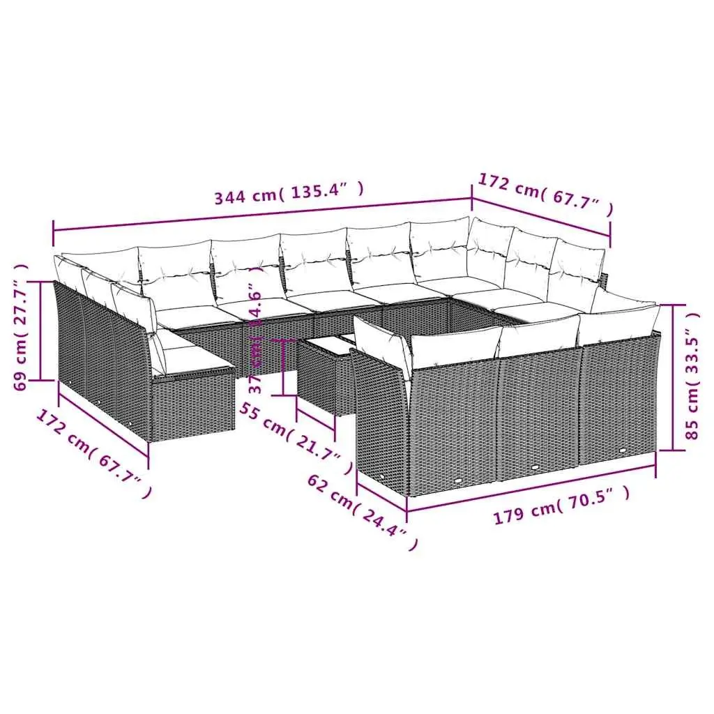 Garden Sofa Set Outdoor Furniture Modular 14 Piece Black Poly Rattan
