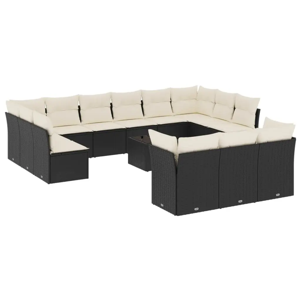 Garden Sofa Set Outdoor Patio Furniture 14 Piece Black Poly Rattan with Cushions