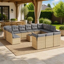 Garden Sofa Set 14 Piece in Beige with Cushions and Table