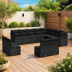 Garden Sofa Set 12 Piece Outdoor Furniture with Cushions Black Modular Patio
