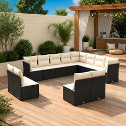 12 Piece Outdoor Furniture: Modular Black Rattan Sofa Set
