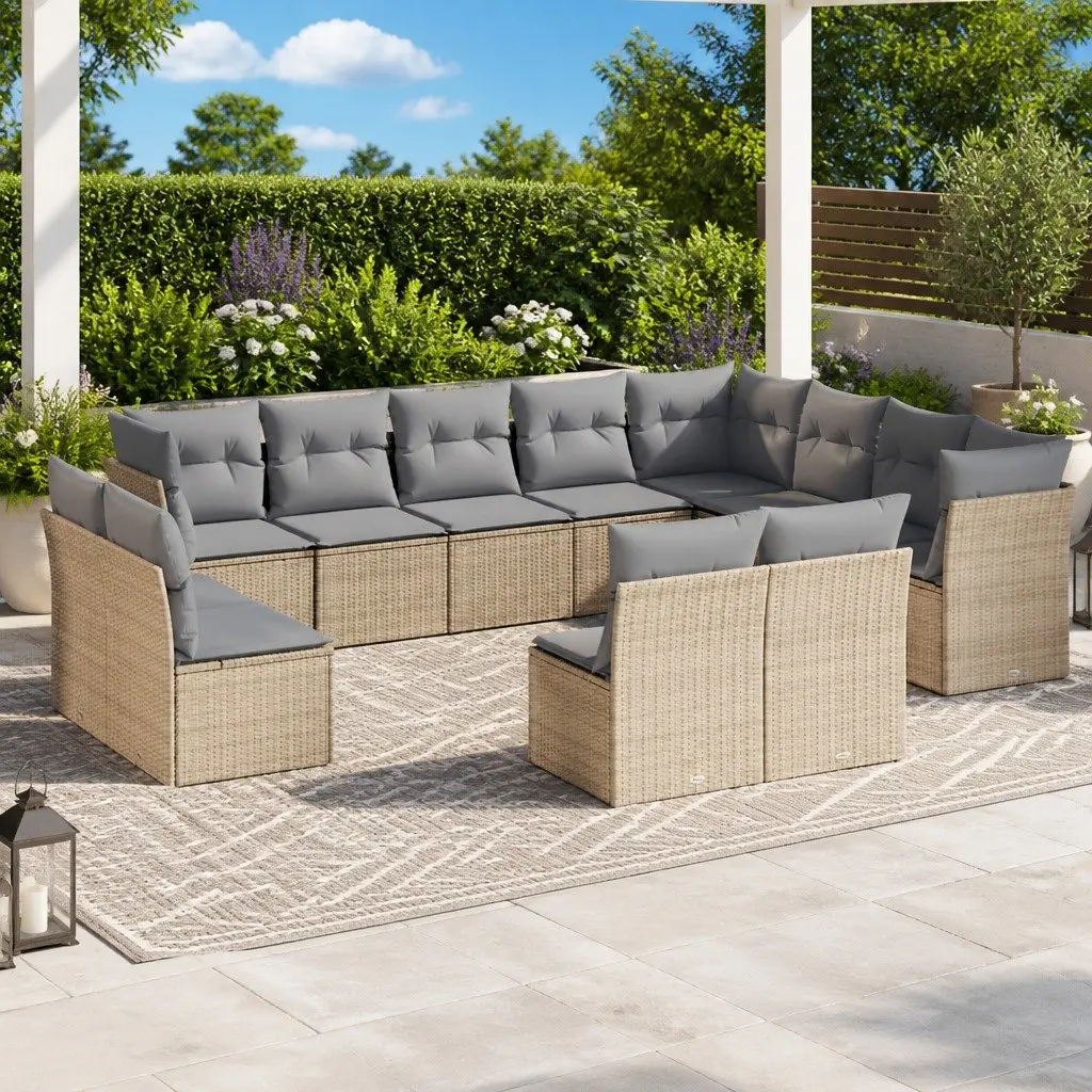 Garden Sofa Set Outdoor Furniture 12 Piece Modular Beige Cushions
