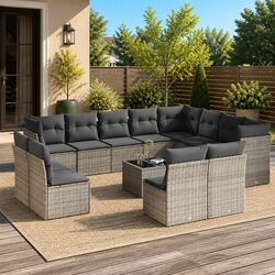 Garden Sofa Set 13 Piece Modular Grey with Washable Cushions