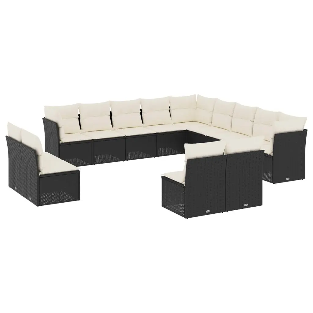 13 Piece Black Poly Rattan Garden Sofa Set