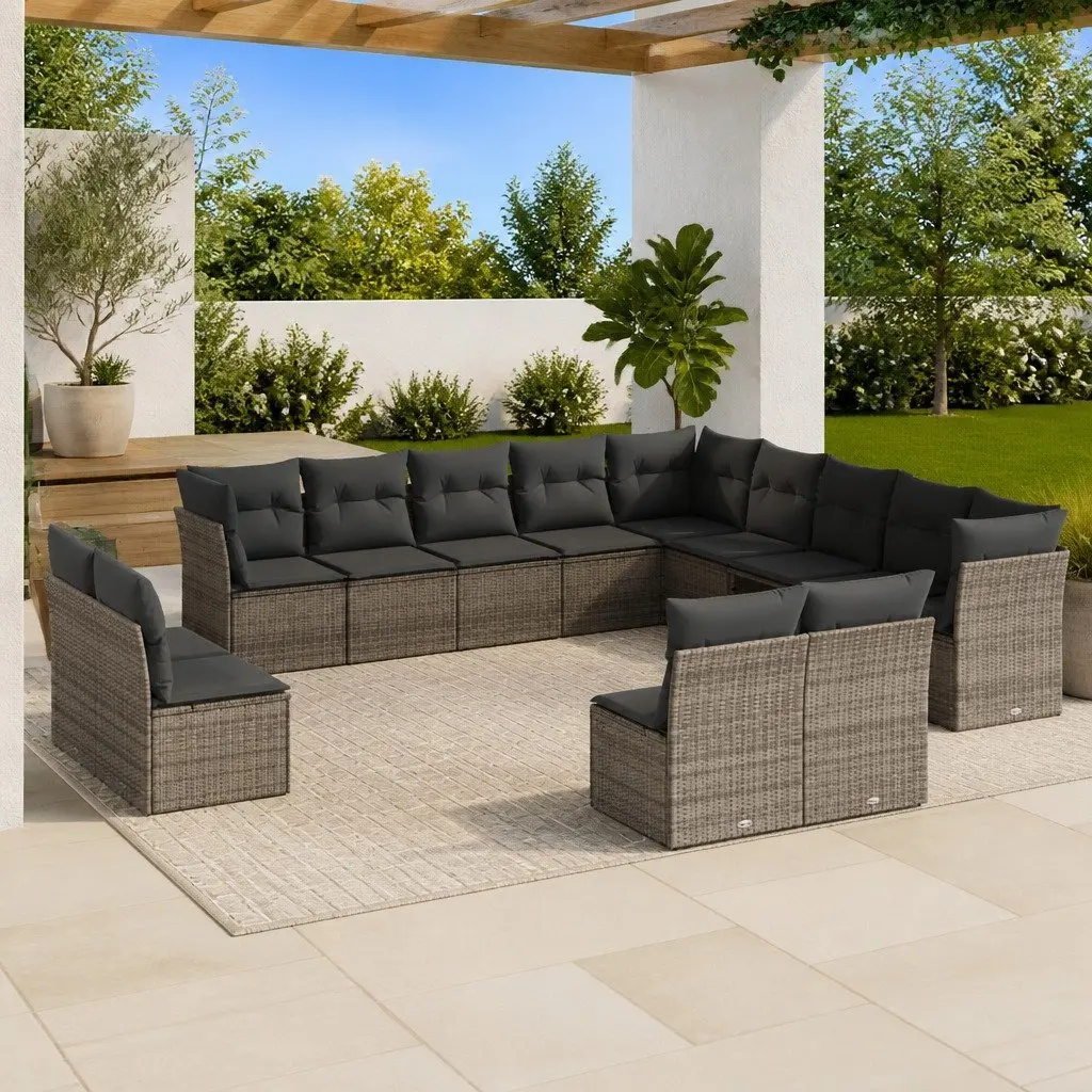 13 Piece Grey Patio Sofa Set with Cushions