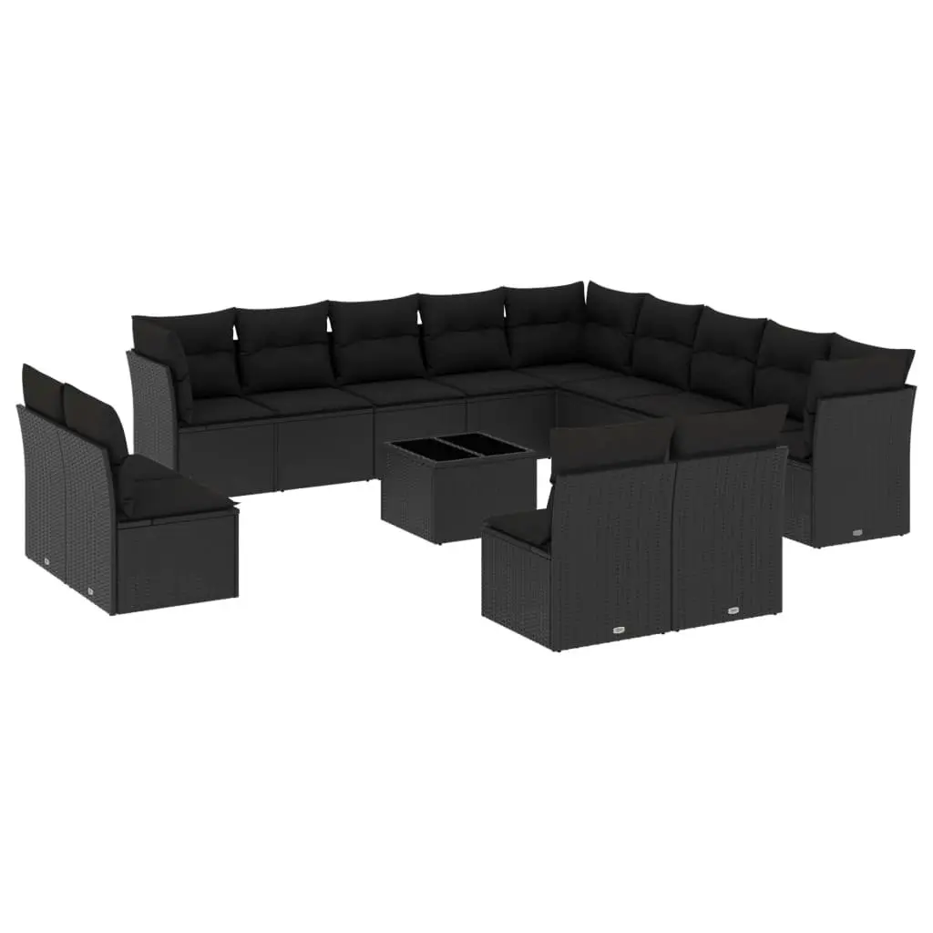 14-Piece Black Rattan Garden Sofa Set