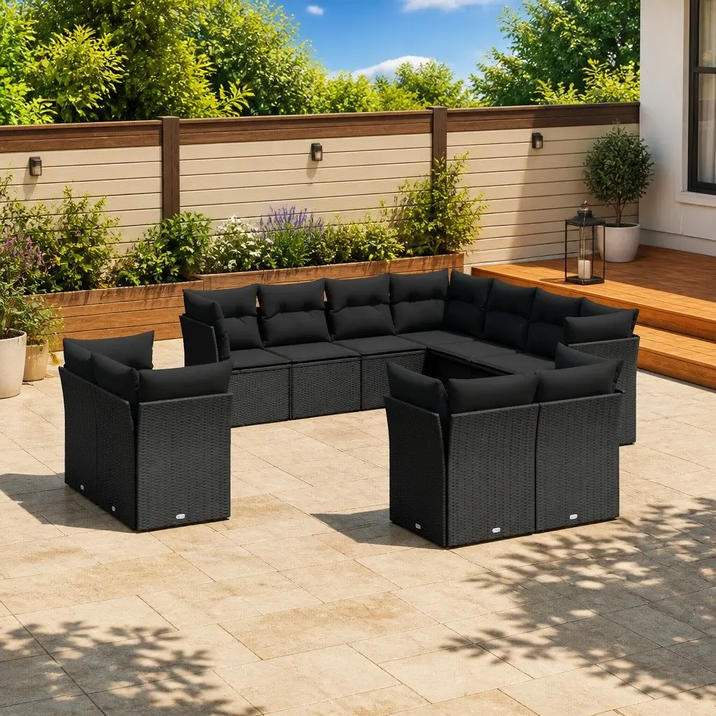 Black 11-Piece Modular Garden Sofa Set