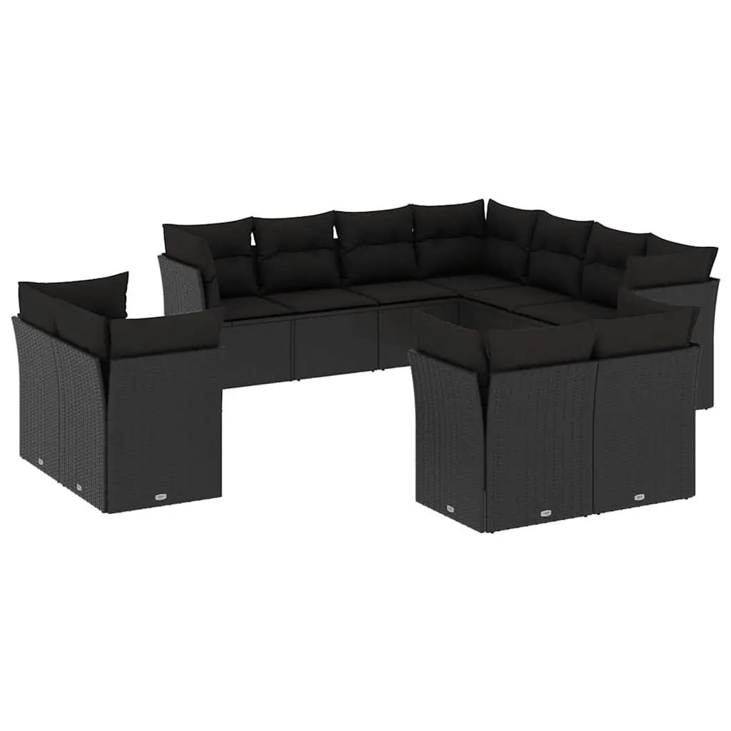 Black 11-Piece Modular Garden Sofa Set