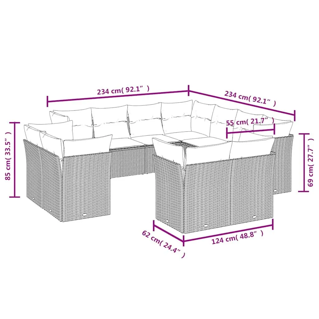 Black 11-Piece Modular Garden Sofa Set