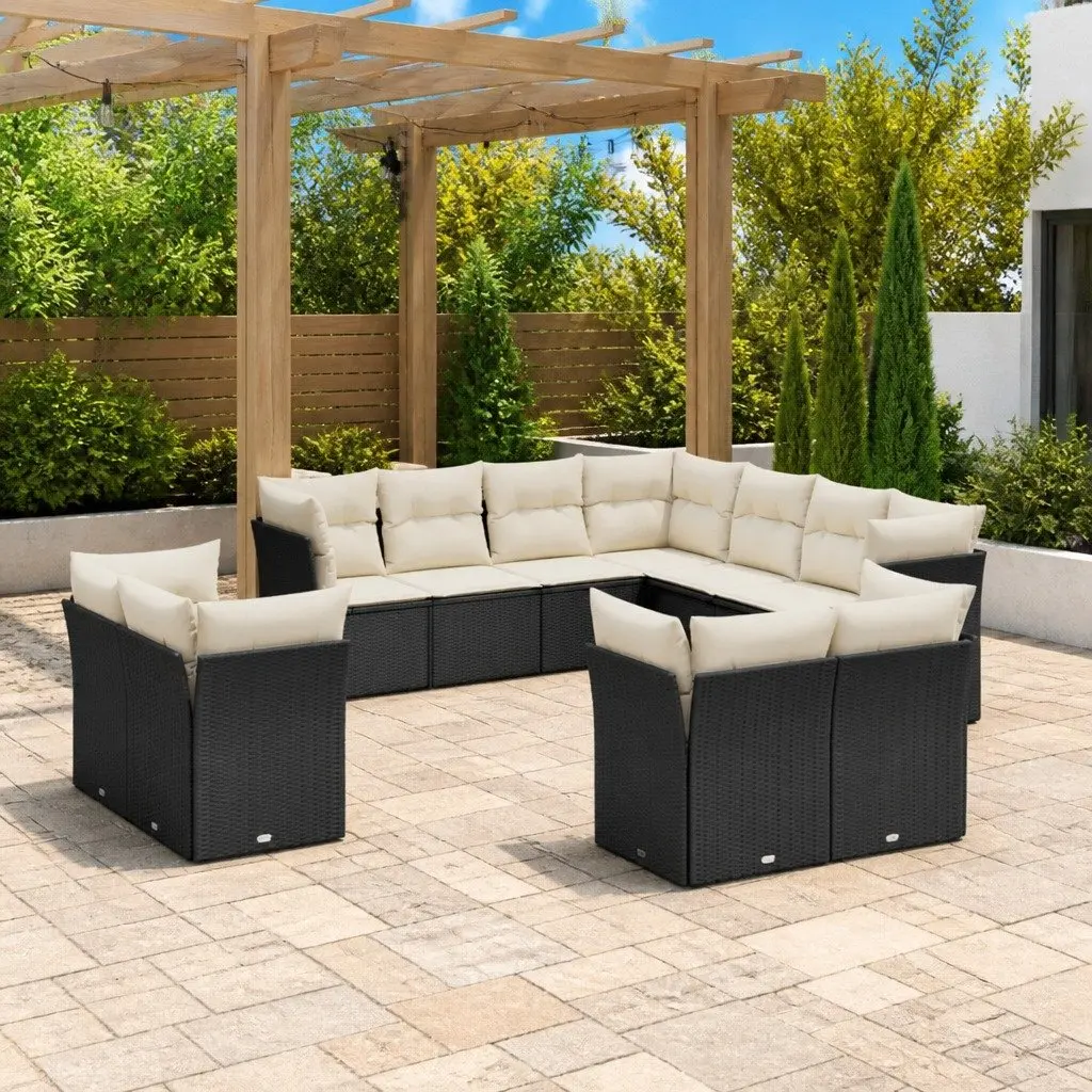 Garden Sofa Set Outdoor Furniture 11 Piece Black Poly Rattan Patio Seating