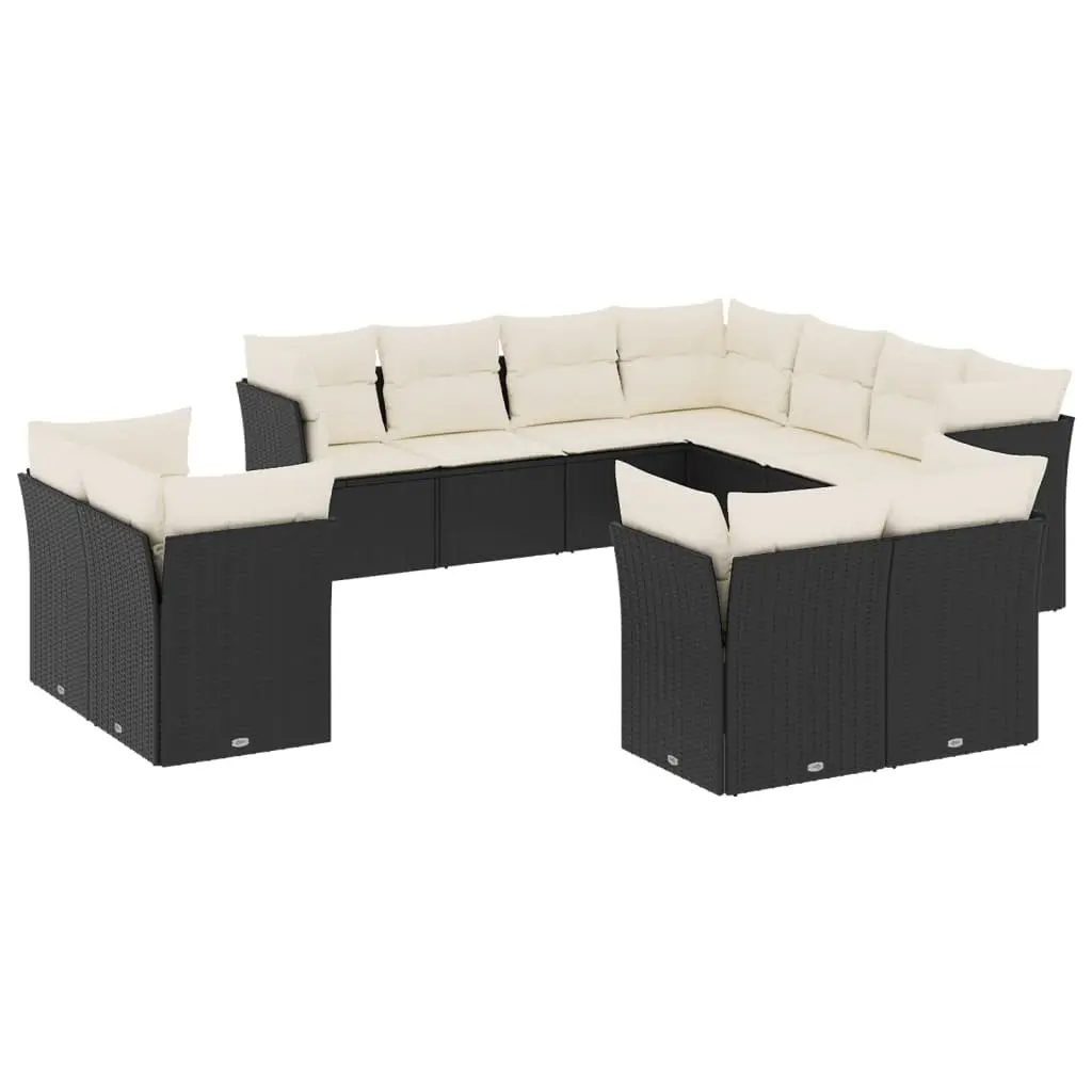 Garden Sofa Set Outdoor Furniture 11 Piece Black Poly Rattan Patio Seating