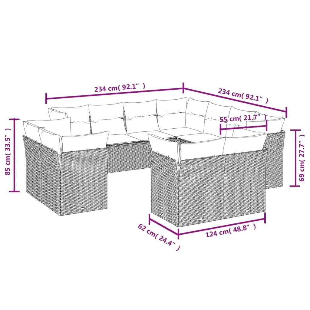 Garden Sofa Set Outdoor Furniture 11 Piece Black Poly Rattan Patio Seating