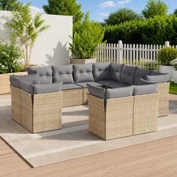 11 Piece Garden Sofa Set: PE Rattan and Cushions