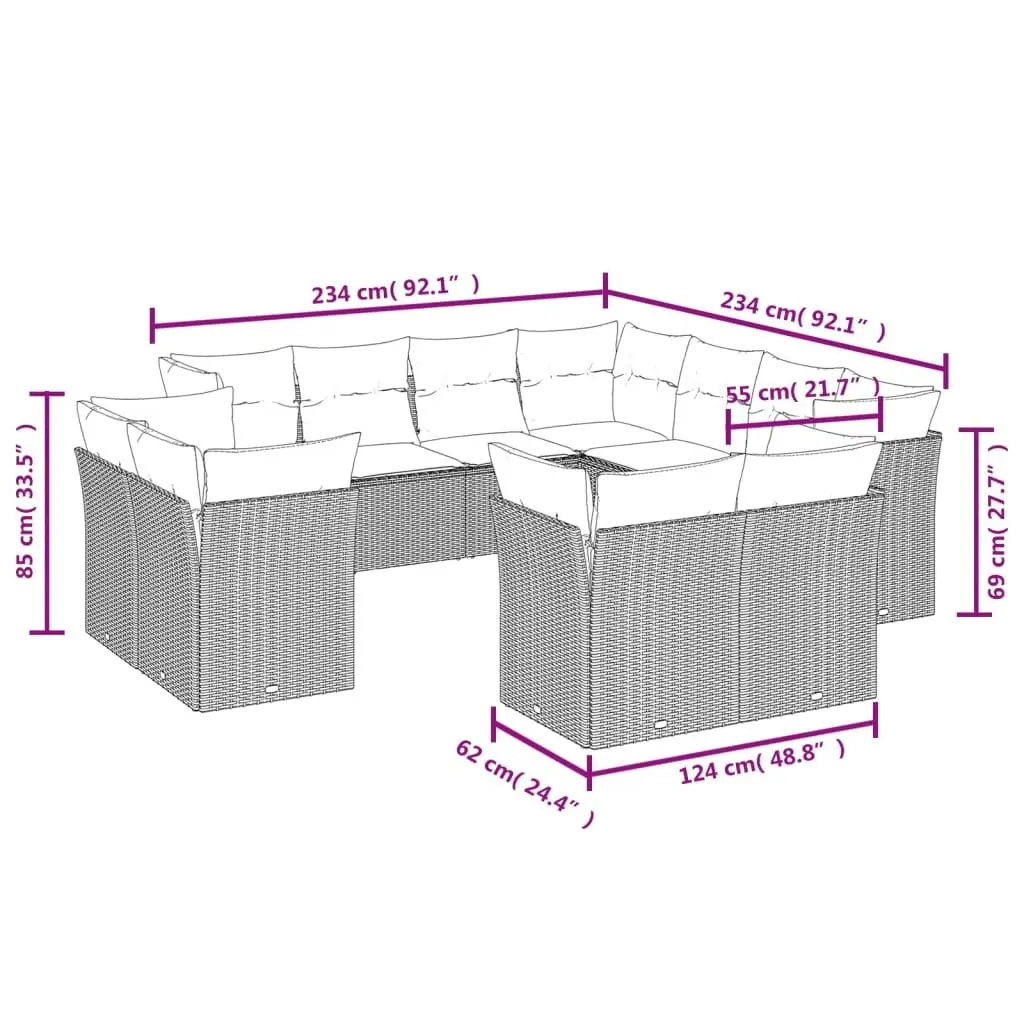 Garden Sofa Set 11 Piece Outdoor Furniture Grey Modular Patio Seating with