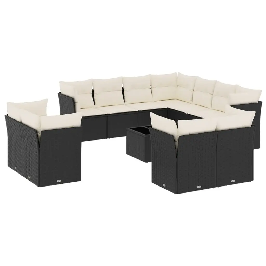 Outdoor Furniture Set 12 Piece Black Poly Rattan Sofa for Patio with Cushions