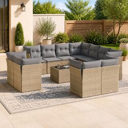 12 Piece Outdoor Garden Sofa Set with PE Rattan and Glass