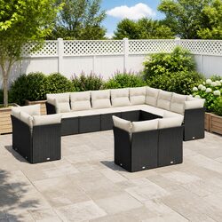 Garden Sofa Set 12 Piece Outdoor Furniture Patio Seating Black with Cushions