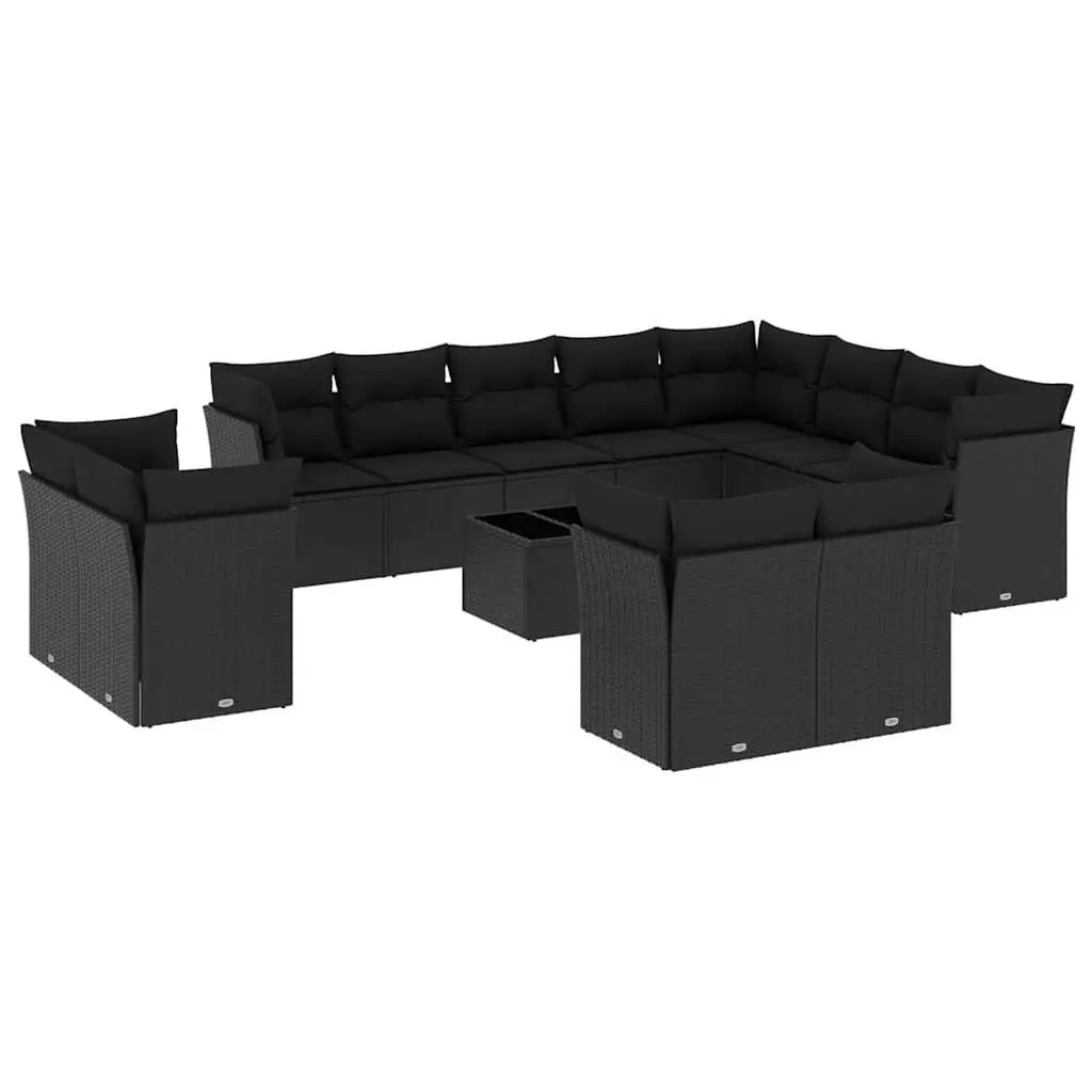 Garden Sofa Set 13 Piece Outdoor Furniture Black Poly Rattan with Cushions Patio