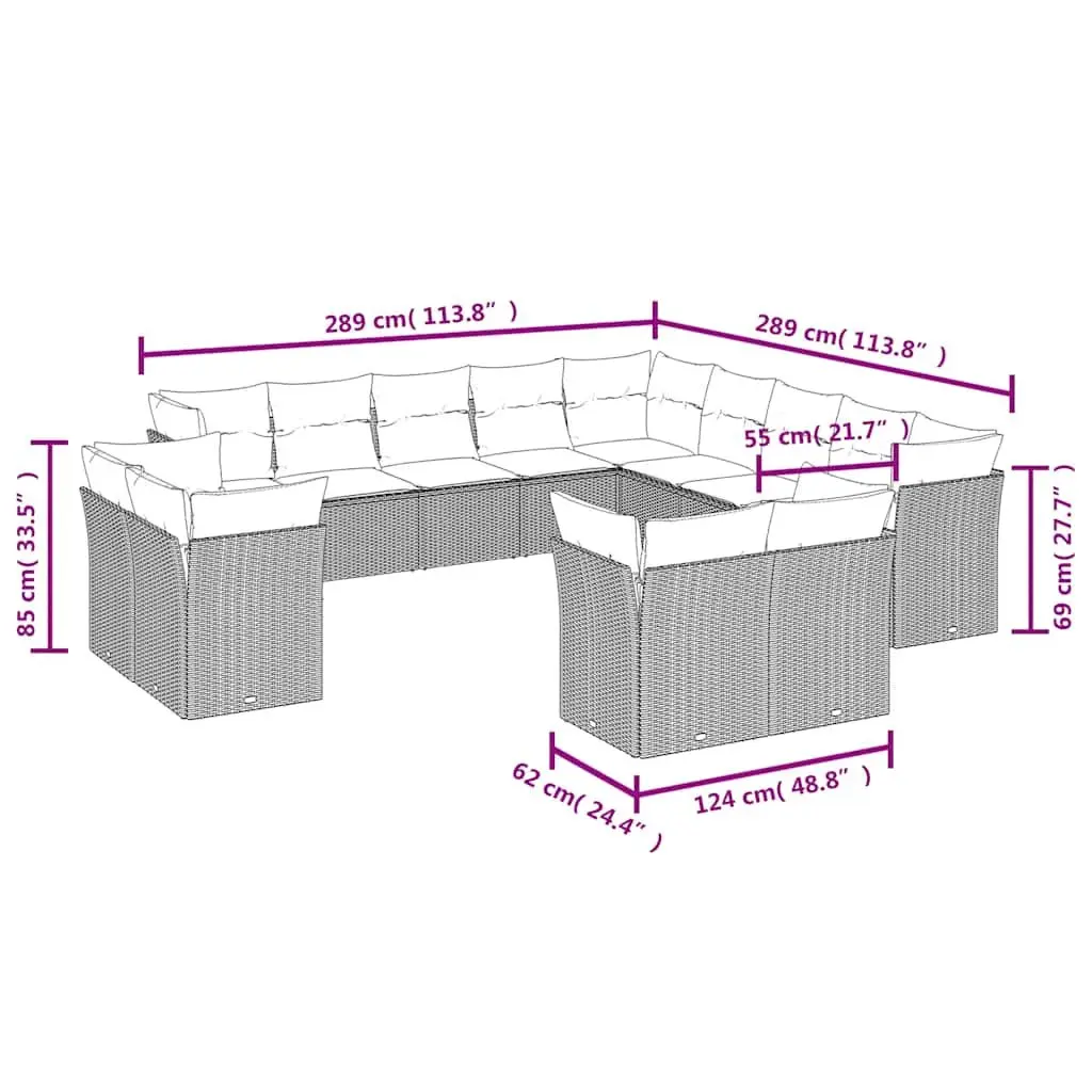 Outdoor Sofa Set 13 Piece Garden Furniture Poly Rattan Black Patio Modular