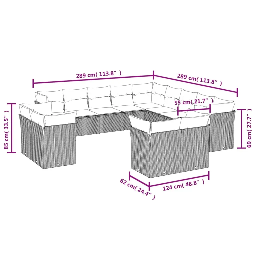 13 Piece Grey Modular Garden Sofa Set