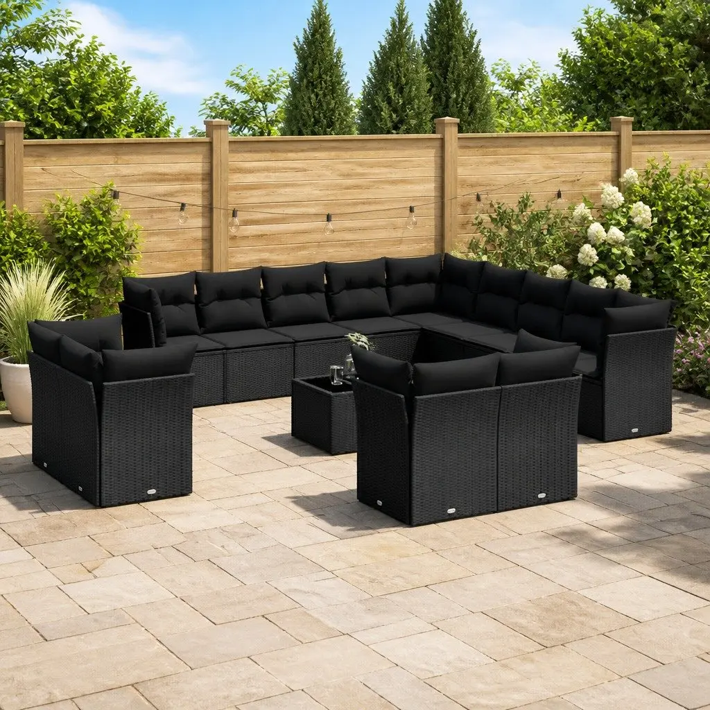 Garden Sofa Set Outdoor Patio Furniture 14 Piece Black Poly Rattan Modular