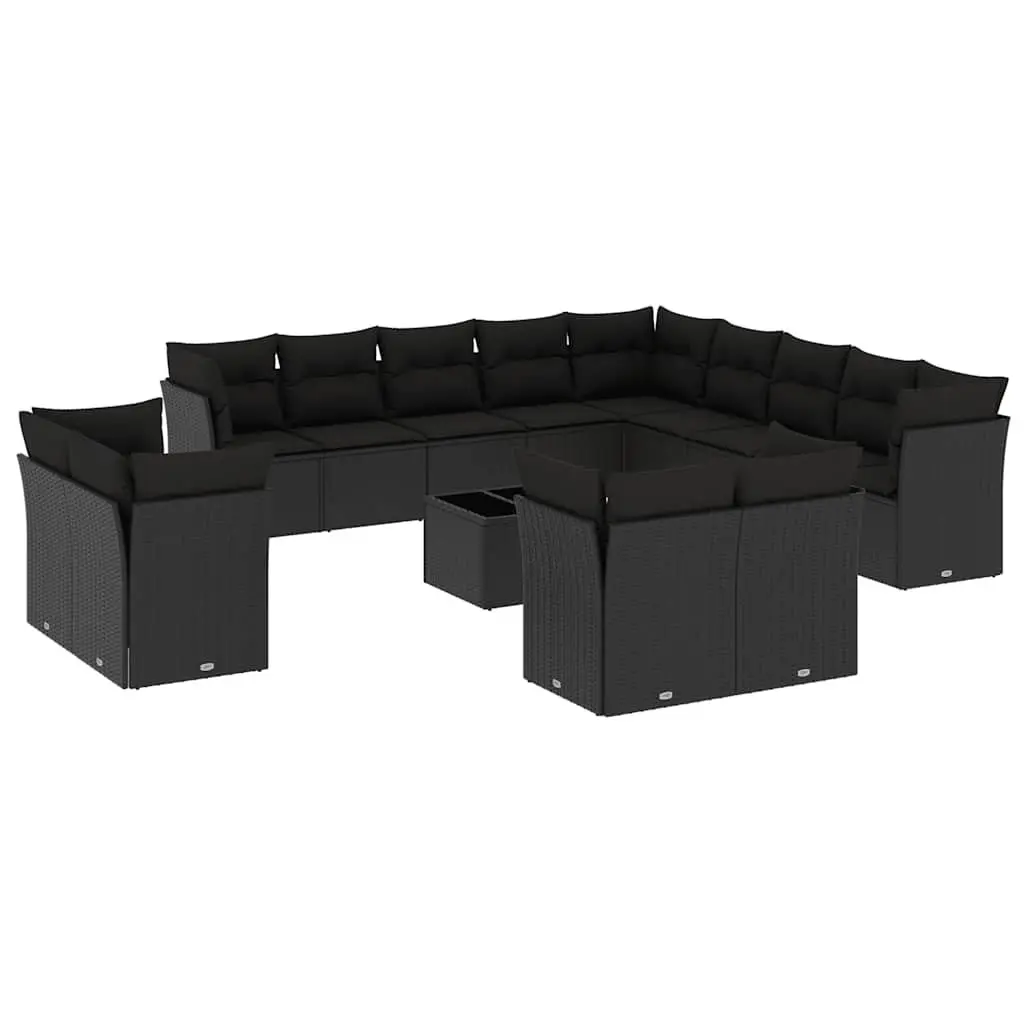 Garden Sofa Set Outdoor Patio Furniture 14 Piece Black Poly Rattan Modular