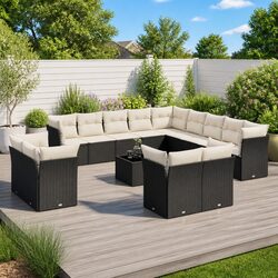 14-Piece Outdoor Furniture Set: Black PE Rattan Sofa