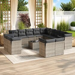 Garden Sofa Set 14 Piece Outdoor Furniture Grey Poly Rattan Modular Patio