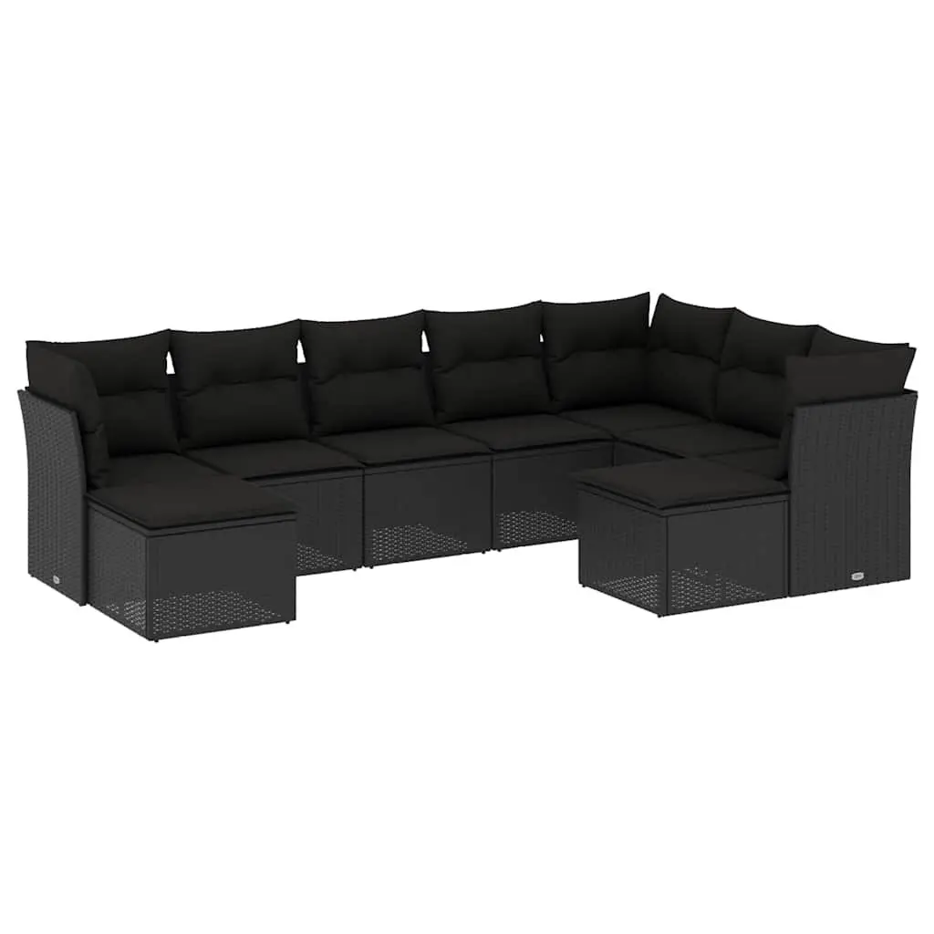 Garden Sofa Set 9 Piece Outdoor Patio Furniture Poly Rattan Black Cushions