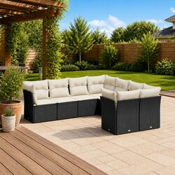 8 Piece Modular Garden Sofa Set in Black PE Rattan
