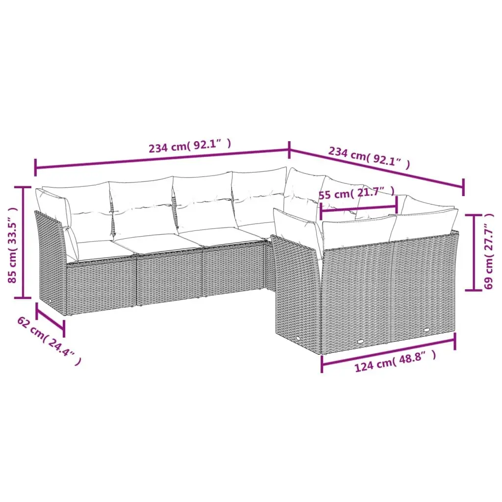 Garden Sofa Set 8 Piece Outdoor Furniture Patio Black Poly Rattan Modular