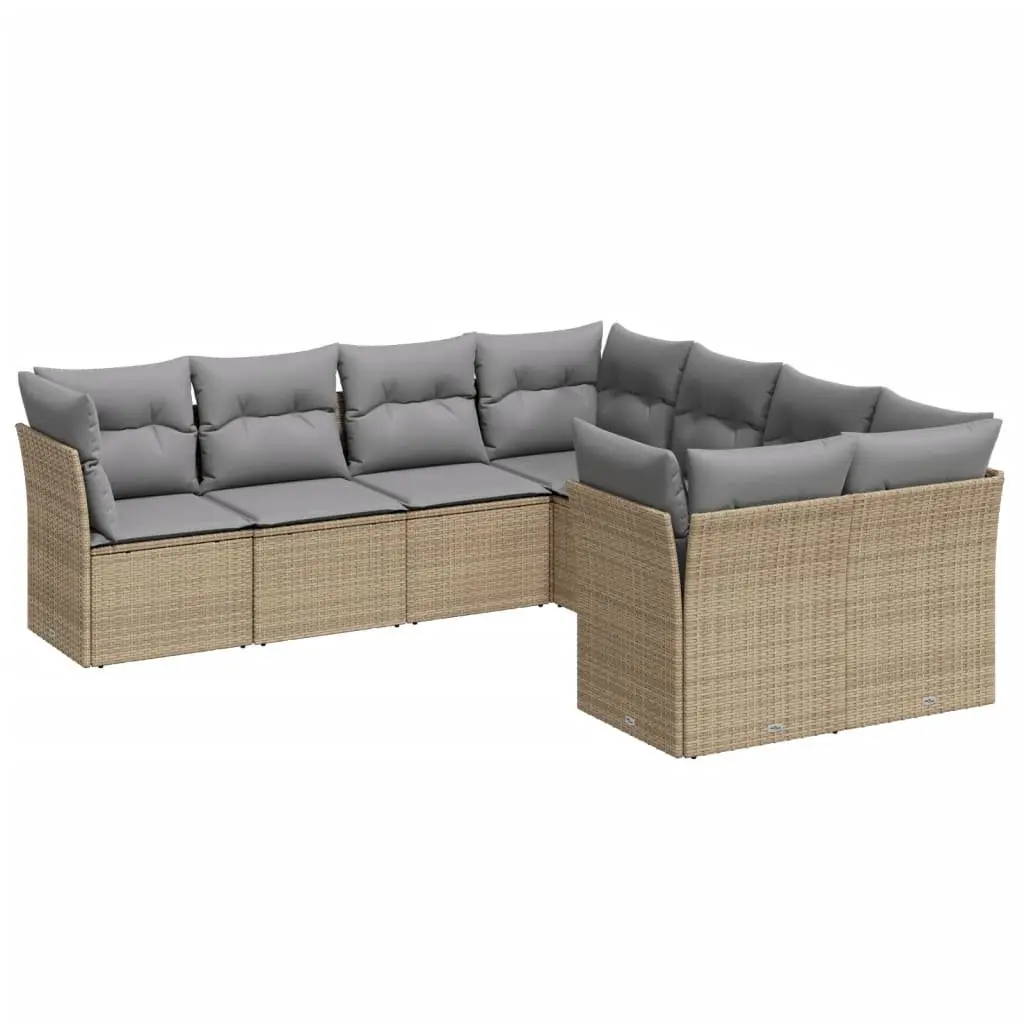 Outdoor Garden Sofa Set 8 Piece Patio Furniture Beige Poly Rattan with Cushions