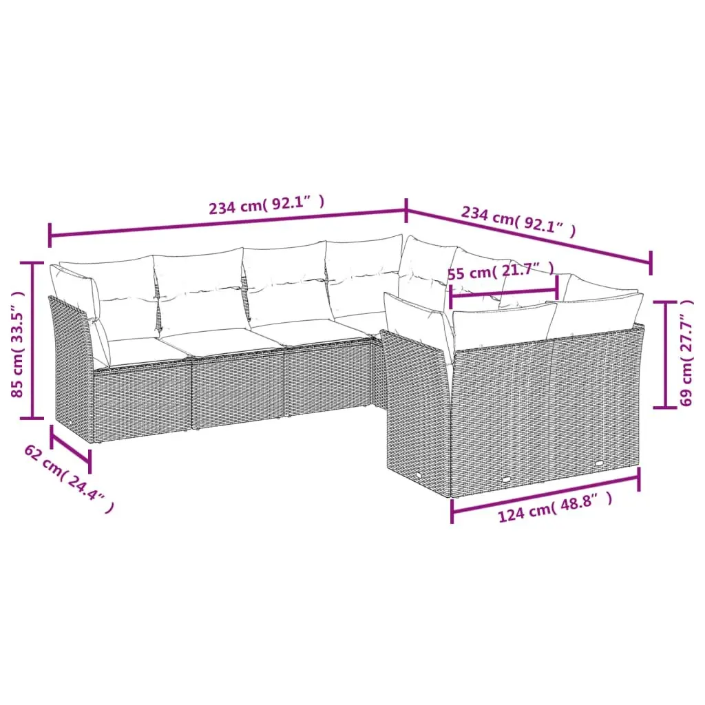 8-Piece Modular Garden Sofa Set in Grey with Cushions