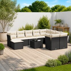 Specifications of 11-Piece Black Poly Rattan Sofa Set