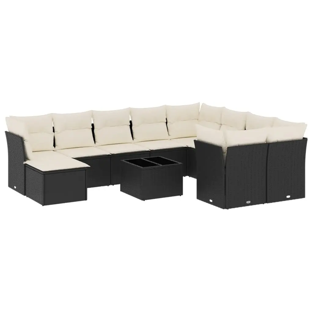 Garden Sofa Set Outdoor Furniture Patio Seating 11 Piece Black Poly Rattan