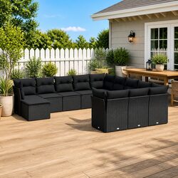 Modular 12 Piece Garden Sofa Set in Black Rattan - Specs Included