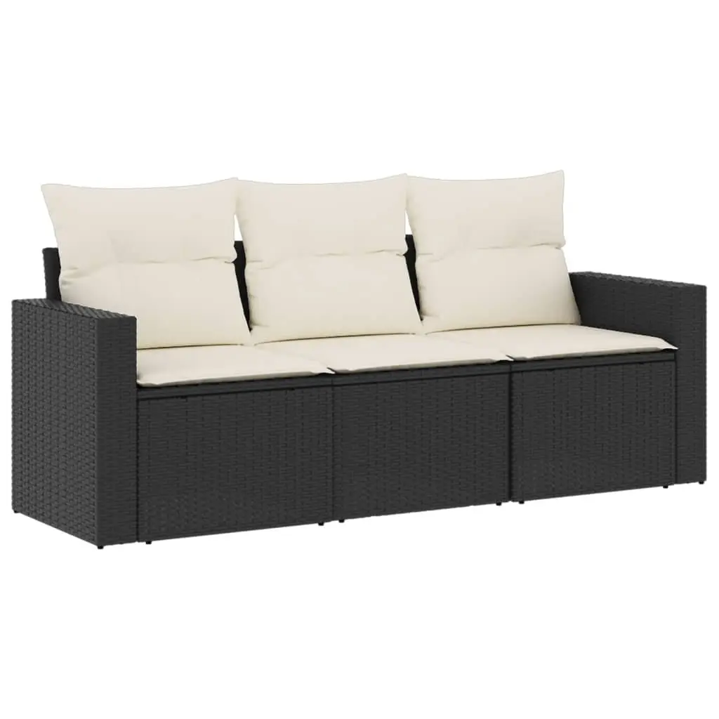 Garden Sofa Set 3 Piece Outdoor Furniture Black Poly Rattan with Cushions Patio