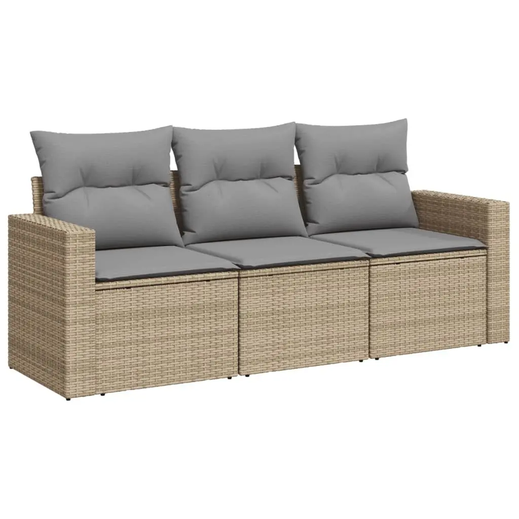 Garden Sofa Set 3 Piece with Beige Cushions