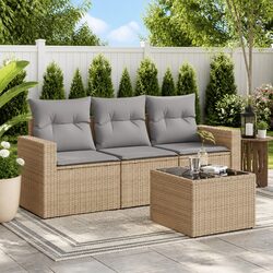 Outdoor Garden Sofa Set 4 Piece Beige Poly Rattan Patio Furniture with Cushions