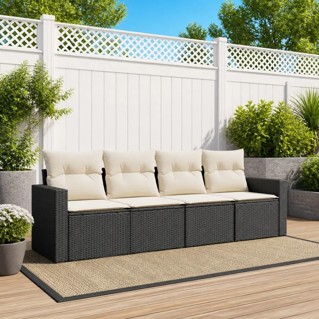 Outdoor Garden Sofa Set Black Poly Rattan Furniture 4 Piece