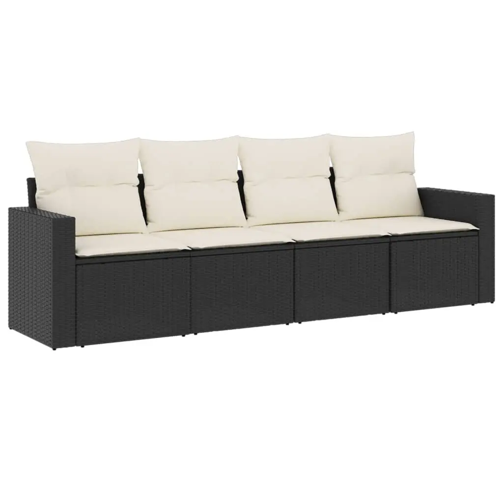Outdoor Garden Sofa Set Black Poly Rattan Furniture 4 Piece