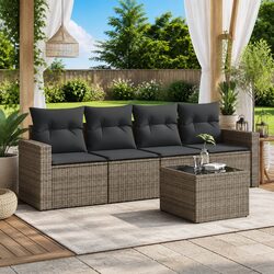 Garden Sofa Set Specifications: 5-Piece Grey Rattan Furniture