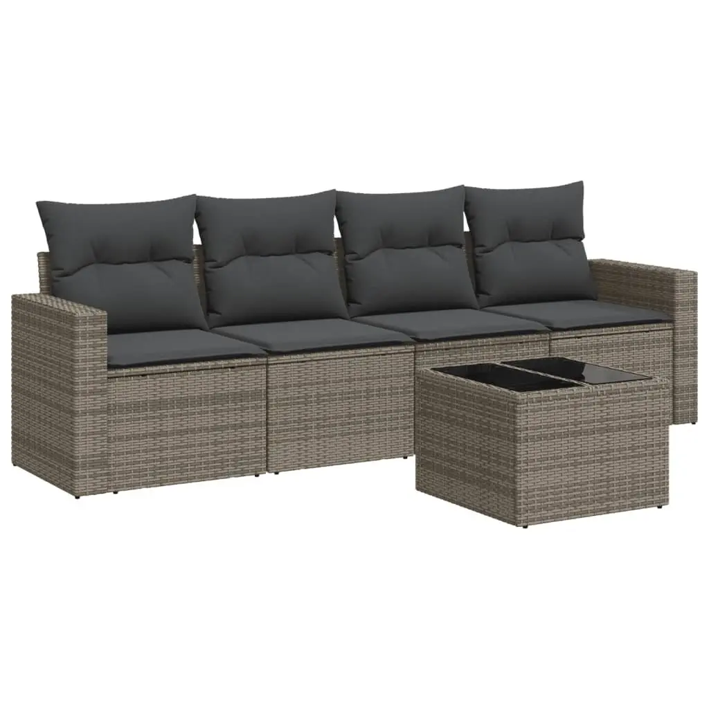 Garden Sofa Set Outdoor Use 5 Piece Grey Poly Rattan with Cushions