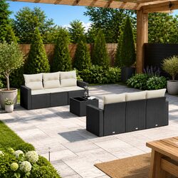 7 Piece Modular Garden Sofa Set - Black Poly Rattan