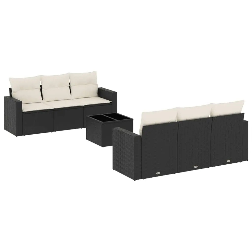 7 Piece Garden Sofa Set Outdoor Patio Furniture with Cushions Black Poly Rattan