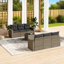 Garden Sofa Set 7 Piece Outdoor Furniture Grey Poly Rattan Modular Patio Seating