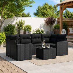 7 Piece Garden Sofa Set Black Poly Rattan Outdoor Furniture Patio Lounge
