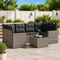 7 Piece Modular Garden Sofa Set Grey Poly Rattan